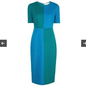 NWT Diane Von Furstenberg Davis fitted midi dress  colorblocked blue green sz 10